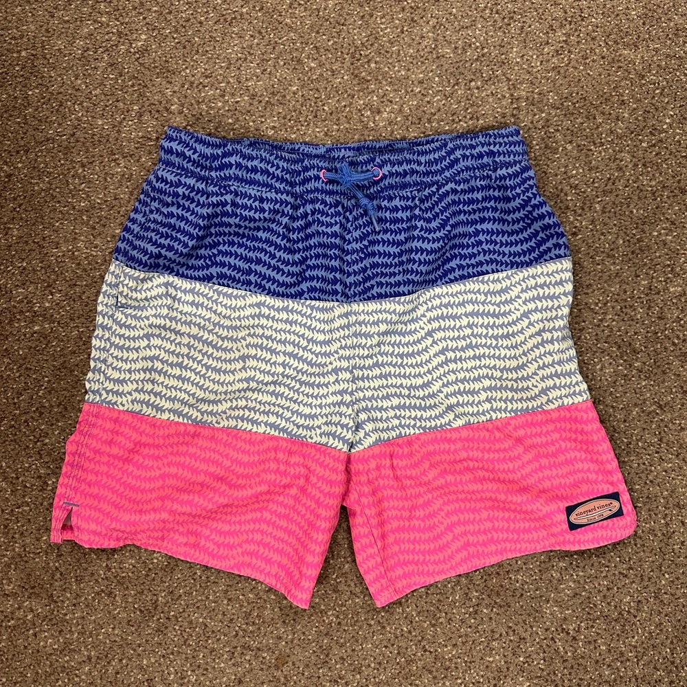Blue, White, and Pink Patterned Shorts